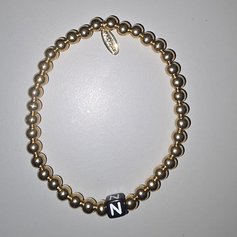 New Anthropologie 14K Gold Monogram Stretch Beaded Bracelet